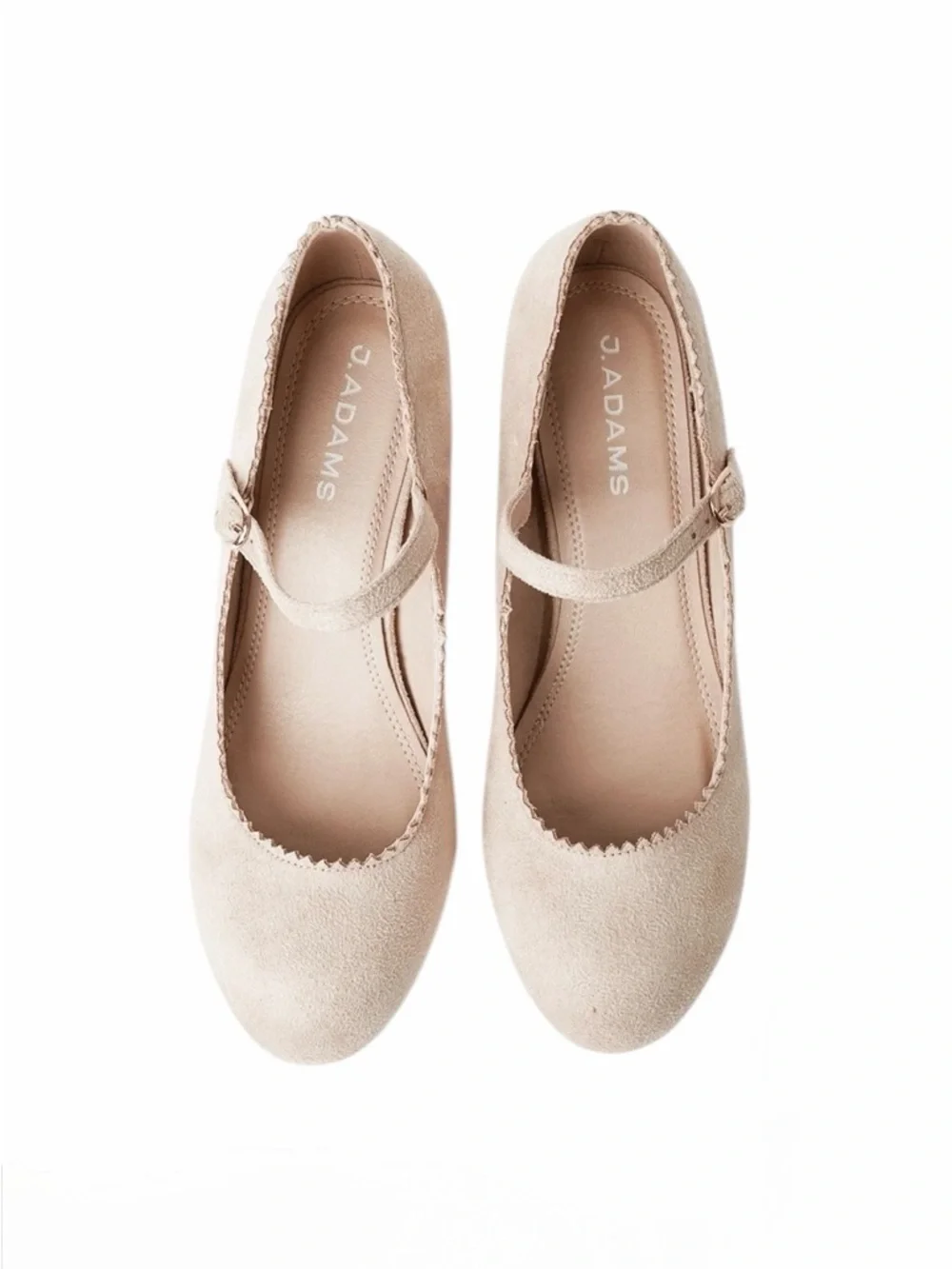 J. Adams Honey Mary Jane Pumps Nude Suede Scalloped Edged Coquette Heels 11 NWT